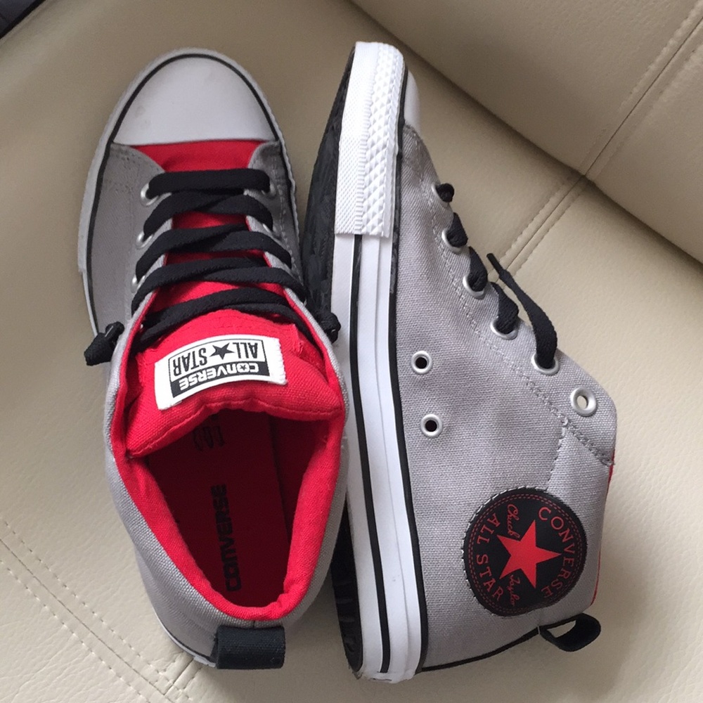 Gray and red Converse
